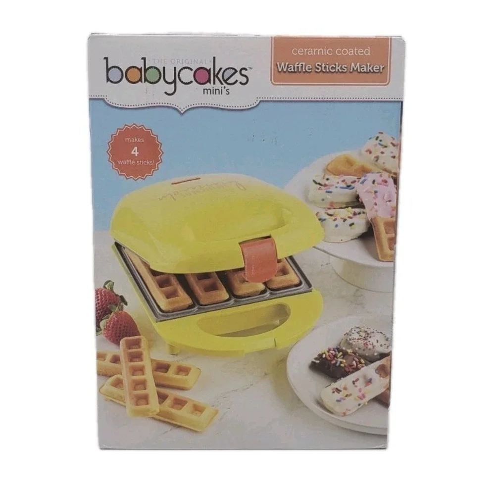 Babycakes Mini's Waffle Maker Yellow Ceramic Coated Makes 4 WMM-401 Good Morning